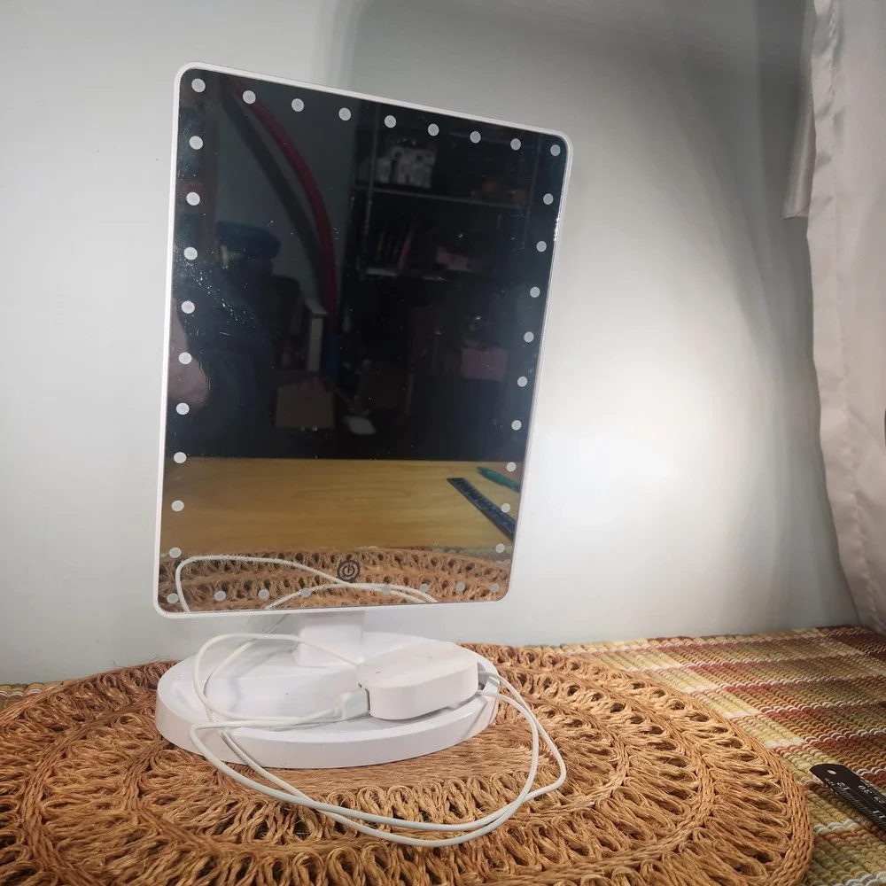 LED Lighted Makeup Mirror White Tabletop Vanity Mirror with USB Power Adapter